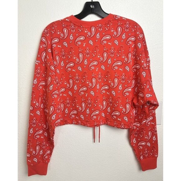 Puma off beat paisley cropped sweatshirt Drawstring Size Small Poppy red - Picture 9 of 10